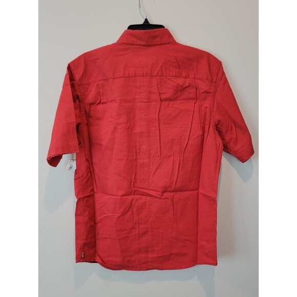 WRANGLER MEN’S SHORT SLEEVE BUTTON DOWN SHIRT Solid RED MENS SMALL - Picture 2 of 4